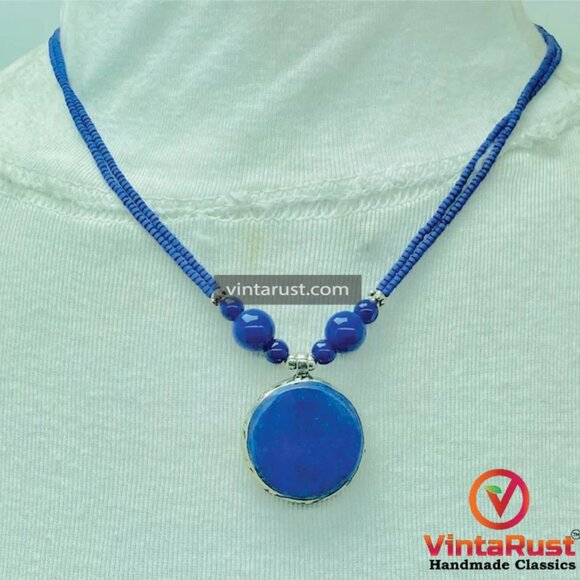 Small Lapis Lazuli Pendant Necklace, Gemstone Jewelry, Lapis Stone Necklace, - Picture 2 of 11